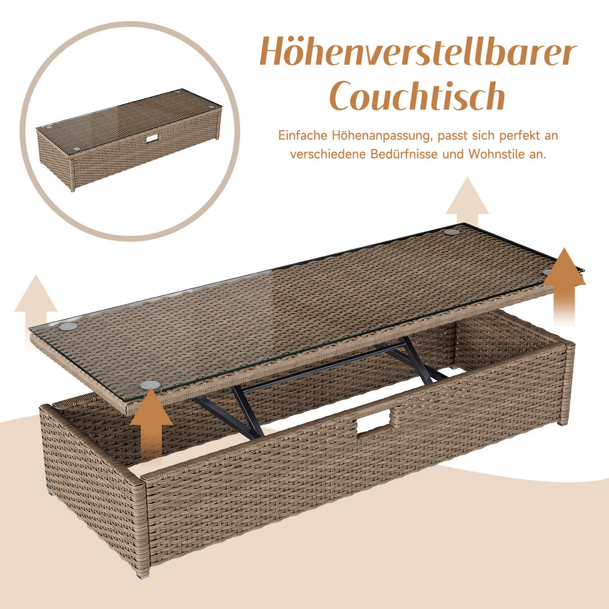 GARTENMÖBEL, 2-4 Personen, Loungesofa, Khaki - Hellbraun, Textil (94/142/136cm) - FLIEKS
