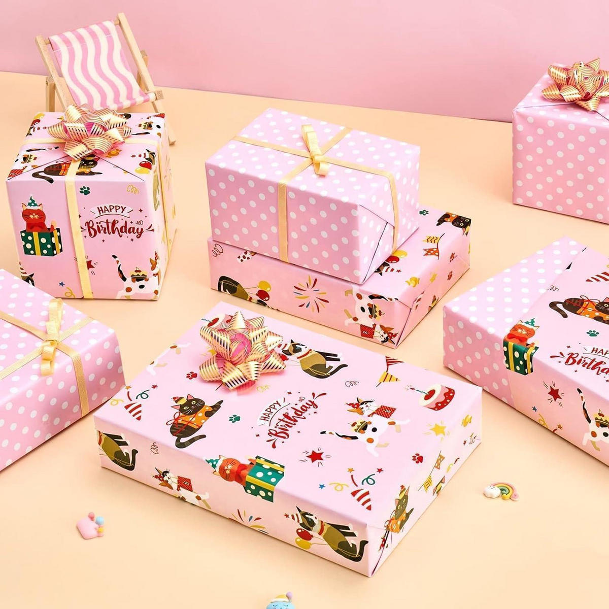 GESCHENKPAPIER Katzen 43 cm x 10 m - Rosa, Papier (43/0.1/1000cm)