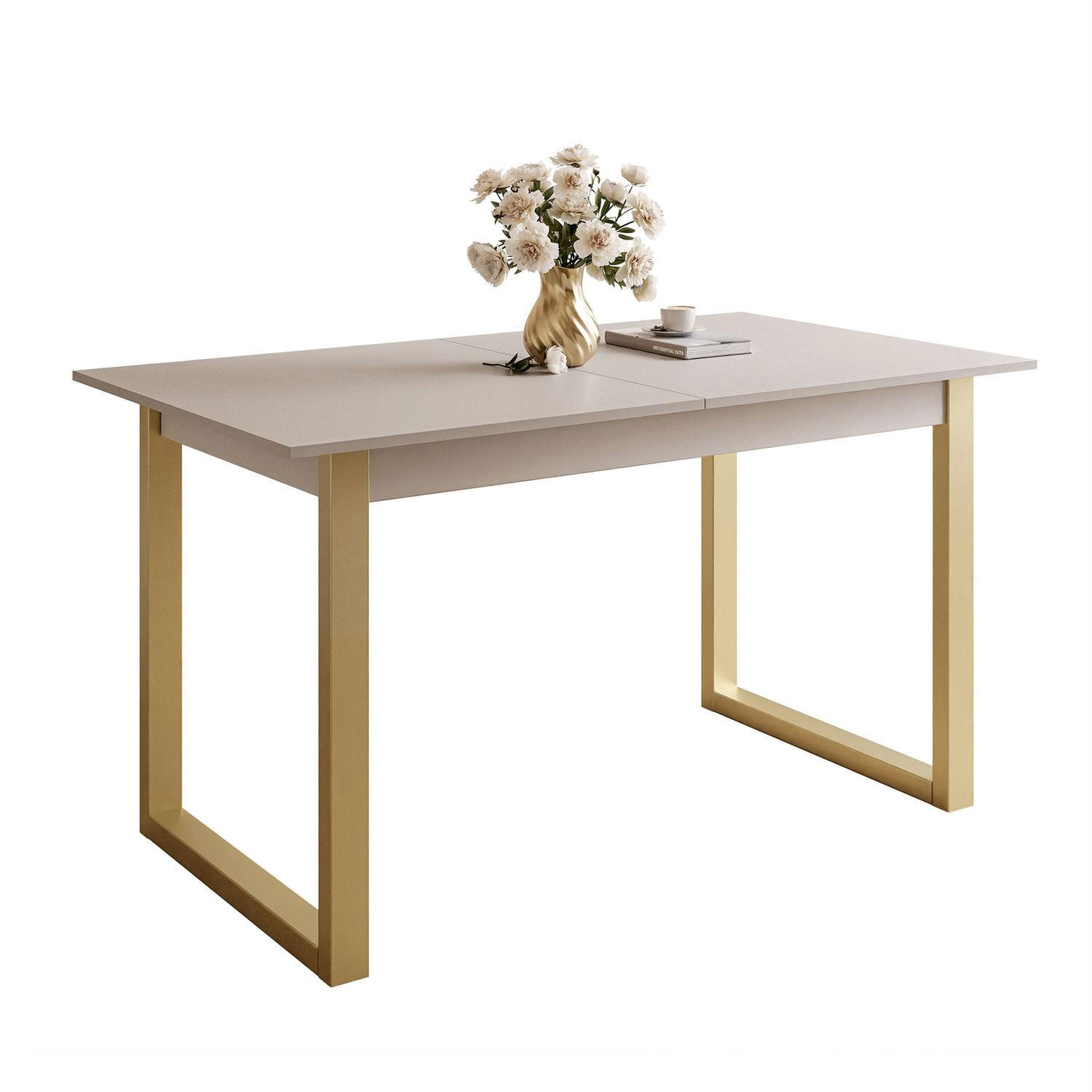 ESSTISCH ARTON GOLD II 140-195 cm für 6-8 Personen - Beige/Goldfarben, Holzwerkstoff/Metall (140/80/77cm) - Lookway