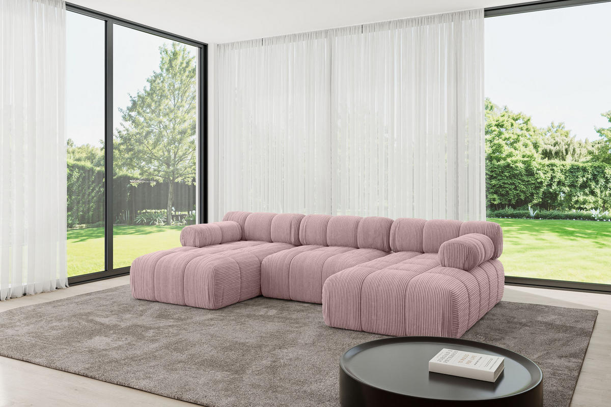 WOHNLANDSCHAFT modulares Sofa Tesso-U1 - 285x160x70 cm Rosa Cord - Rosa, Holzwerkstoff/Textil (285/70/160cm) - ALTDECOR