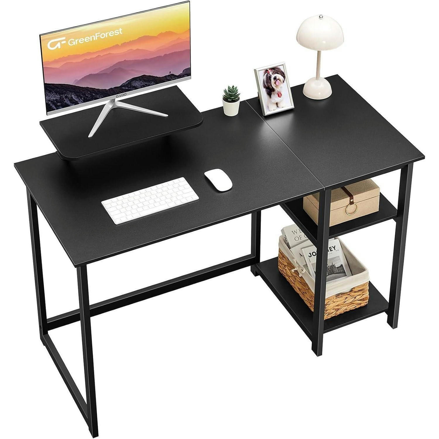 SCHREIBTISCH mit Stauraum und Monitorständer 120 x 50 cm Schwarz - Schwarz, Metall (120/55/75cm)