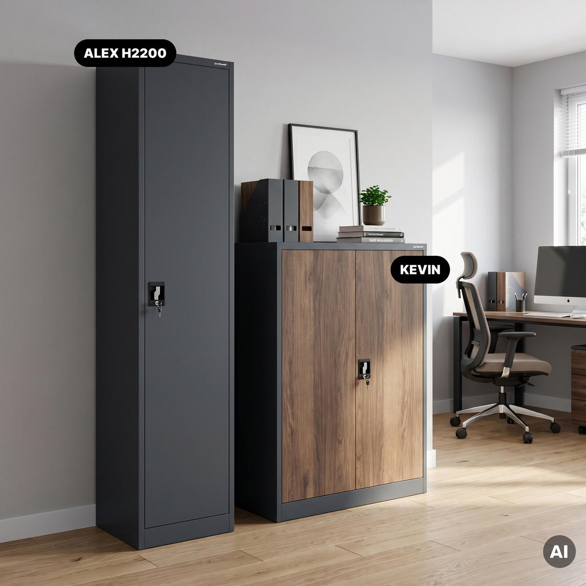 AKTENSCHRANK ALEX 220 - Anthrazit, Metall (45/220/40cm) - Jan Nowak