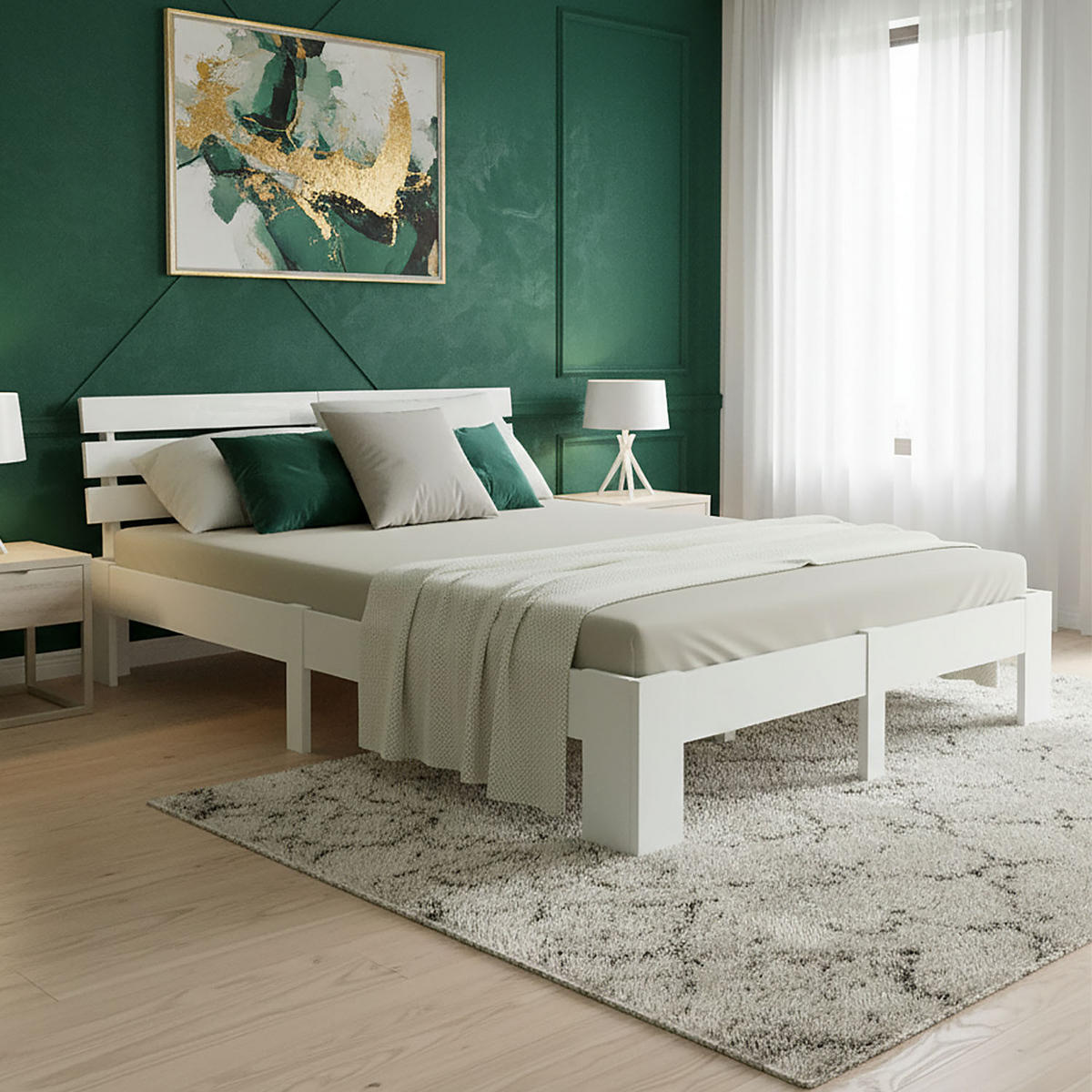 HOLZBETT Weiss 160/200 cm Doppelbett mit Lattenrost - Weiß, Holz (160/200cm) - Homestyle4u