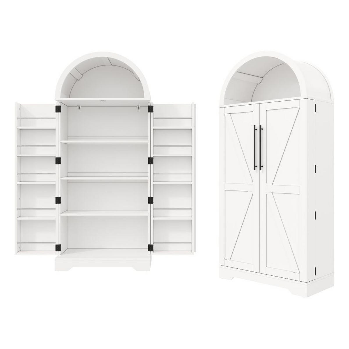 HIGHBOARD Bogenschrank Weiß 165x70x40cm mit Türablagen & offenem Fach Landhausstil - Weiß, Holzwerkstoff (70/165/40cm) - Urban Meuble