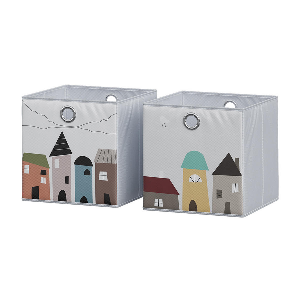 FALTBOX Grau (Stadt) 30 x 30 cm (Motiv Stadt) - Braun/Grau, Wellpappe (30/30cm) - Vicco