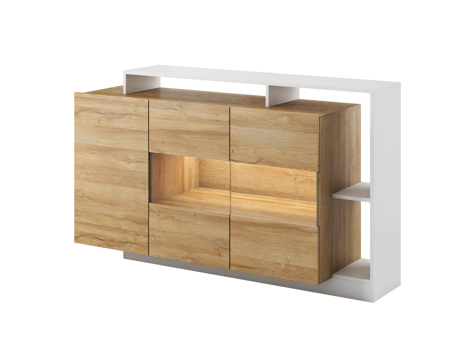SIDEBOARD Panzo Eiche Grandson / Weiß - 155 cm - Grifflos - Eichefarben/Weiß, Holzwerkstoff (155/93/44cm) - Ravio