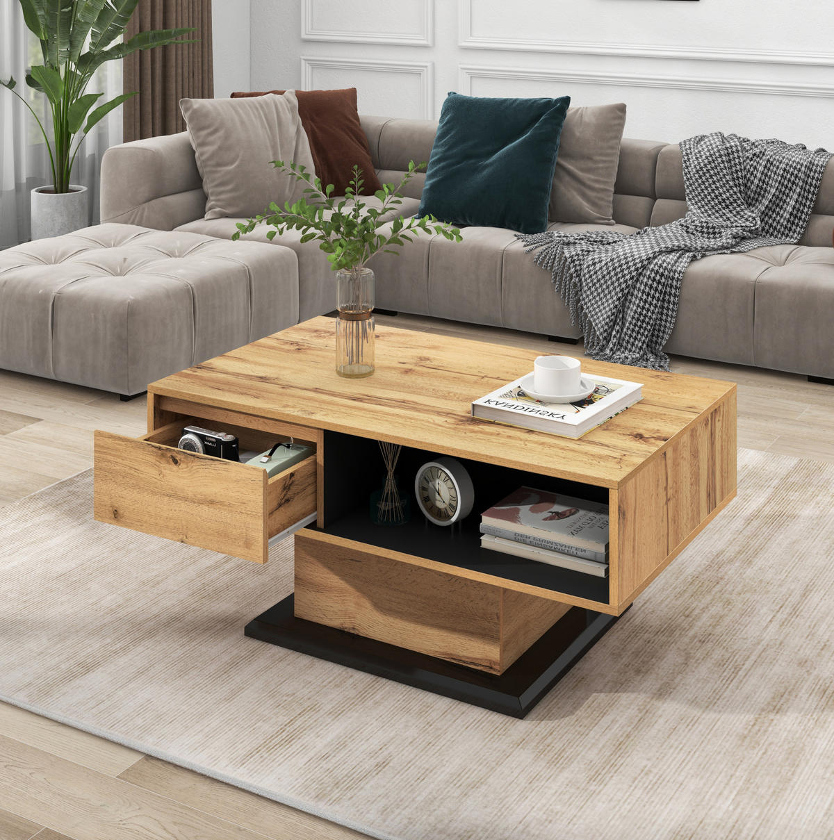 COUCHTISCH 100/47/60 cm in Natur aus Spanplatte mit Schublade und Stauraum - Naturfarben, Holzwerkstoff (100/60/47cm) - OKMYHOME