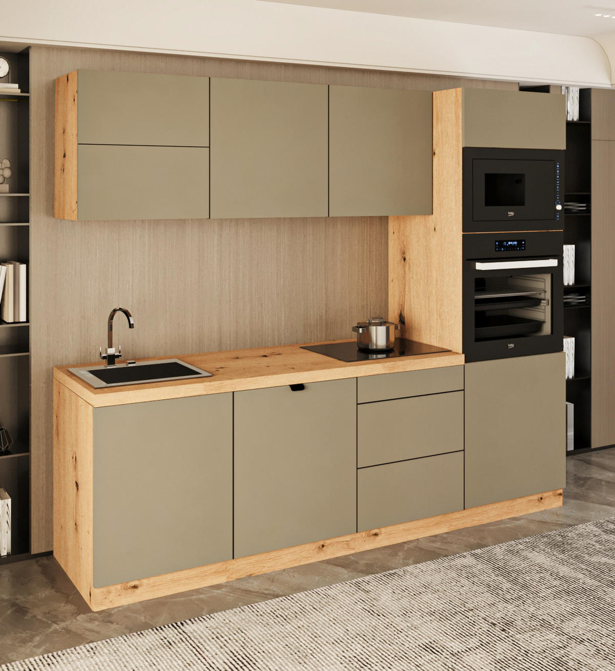 KÜCHENZEILE 240 cm - Langen KL26-M240 - in Beige/Matt - Beige, Holz (240/212/58cm)
