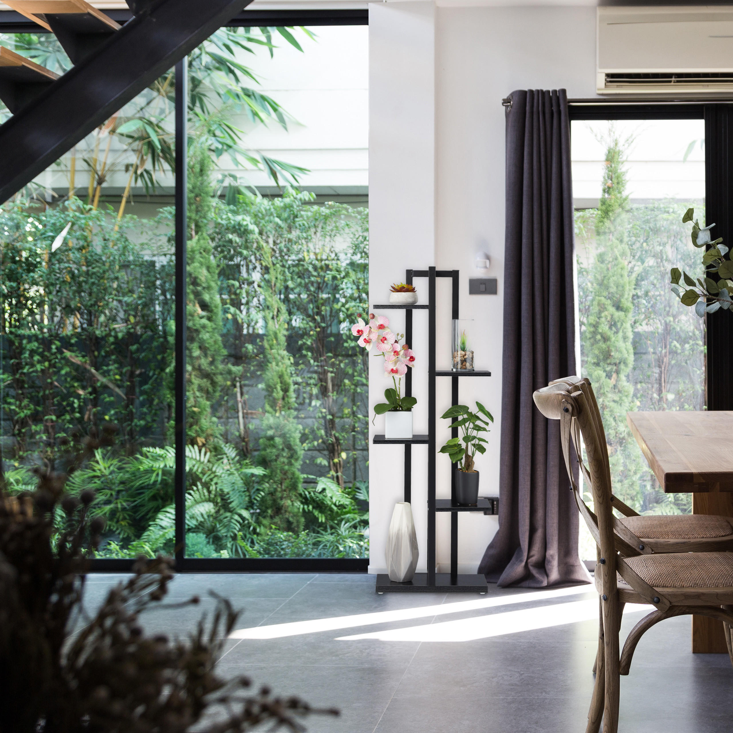 Thumbnail - Relaxdays Pflanzenregal, Schwarz, Metall, Holzwerkstoff, 43x117x22 cm, Wohnzimmer, Wohnzimmertische, Blumenständer