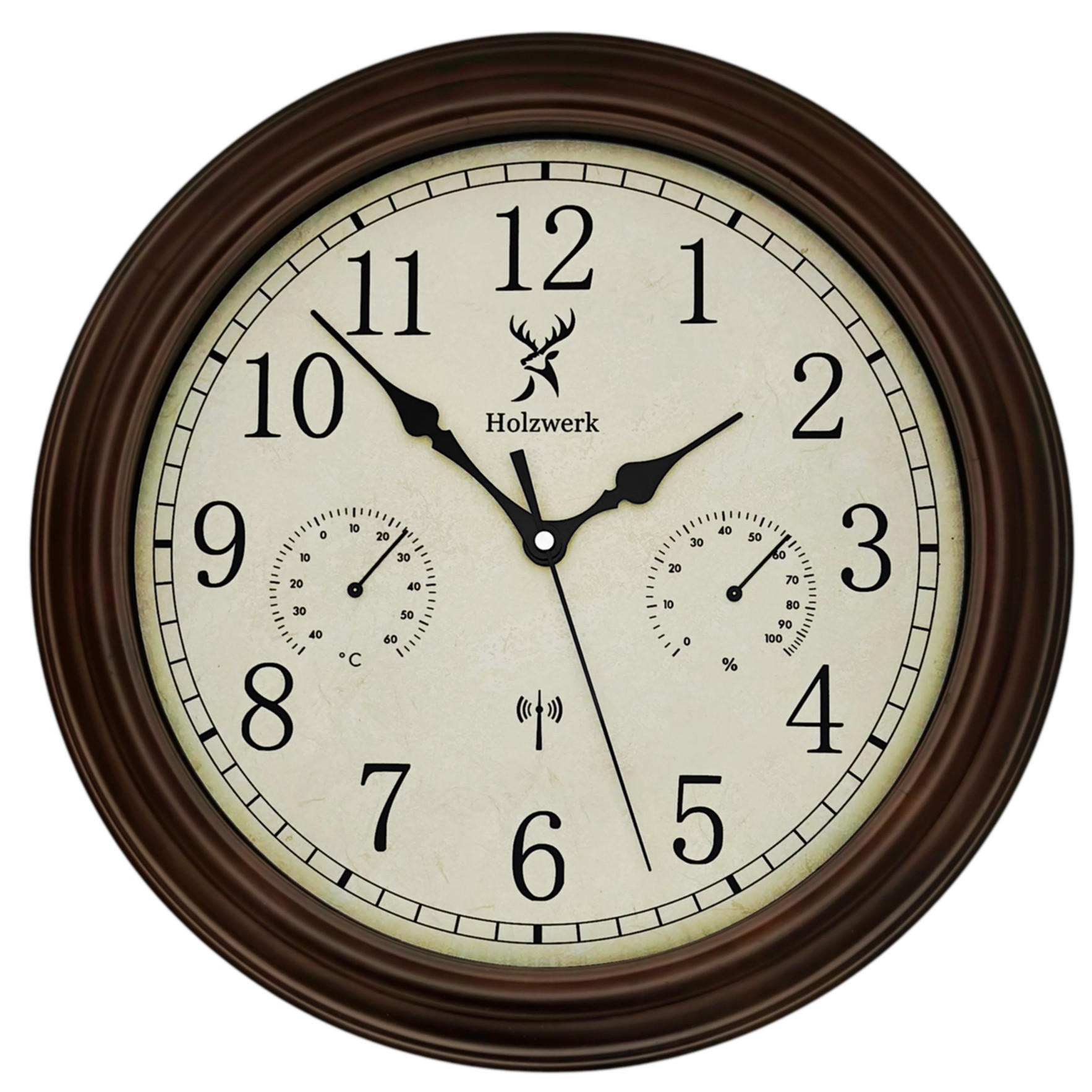 WANDUHR Holz Retro Vintage HORNBERG (FUNK) Loft Wand Uhr - Dunkelbraun, Glas/Holz (35/35/5.5cm) - Holzwerk