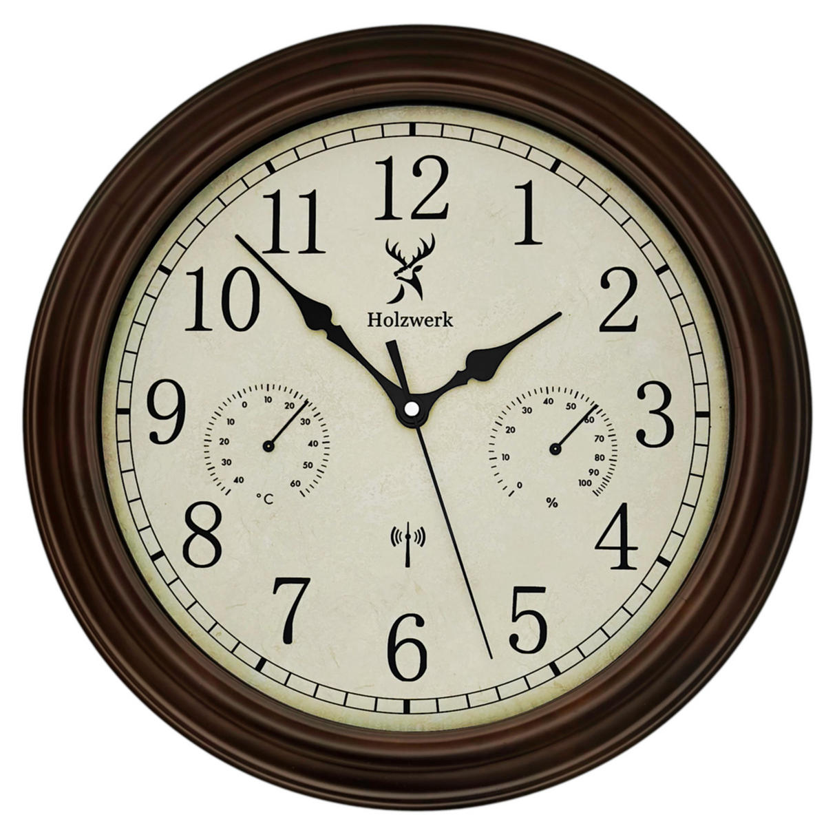 WANDUHR Holz Retro Vintage HORNBERG (FUNK) Loft Wand Uhr - Dunkelbraun, Glas/Holz (35/35/5.5cm) - Holzwerk