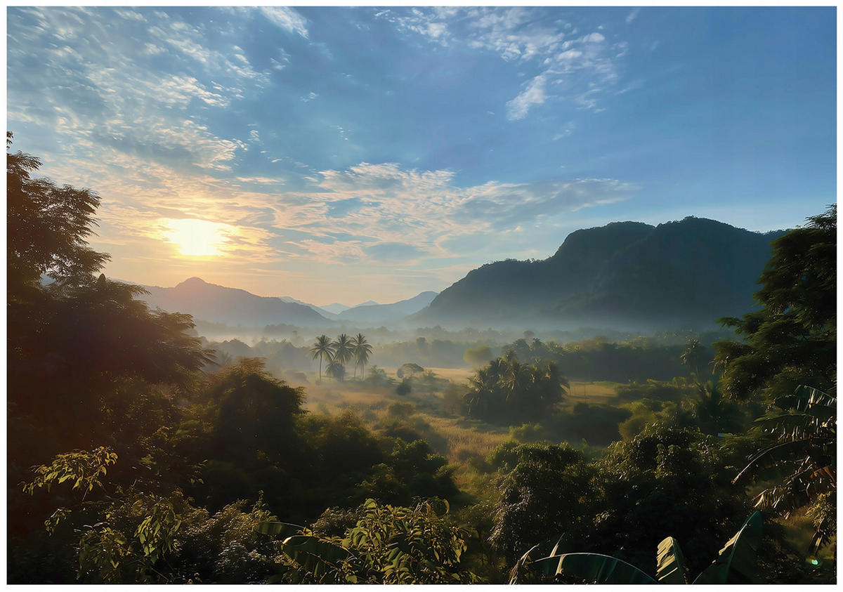 FOTOTAPETE Landschaft Gebirge Blau 300x210 cm - Multicolor, Papier (300/210cm) - Wallarena