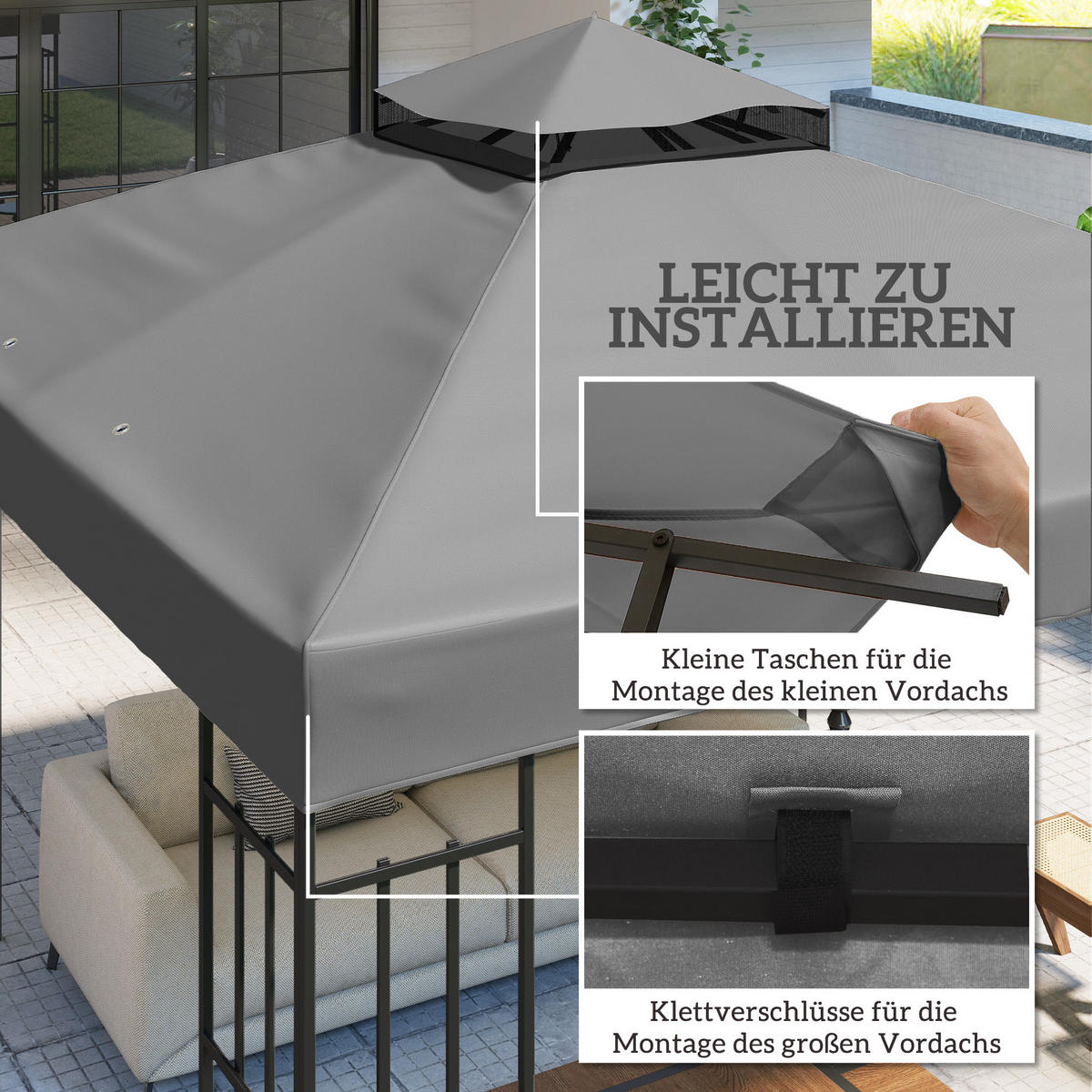 ERSATZDACH für Pavillon 3 x 3 m - Dunkelgrau, Kunststoff (300/1/300cm) - Outsunny