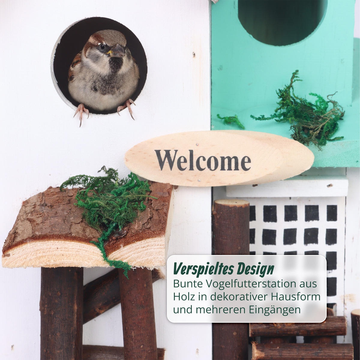 DEKOVOGELHAUS - Multicolor, Holz (18/23/13cm) - Relaxdays