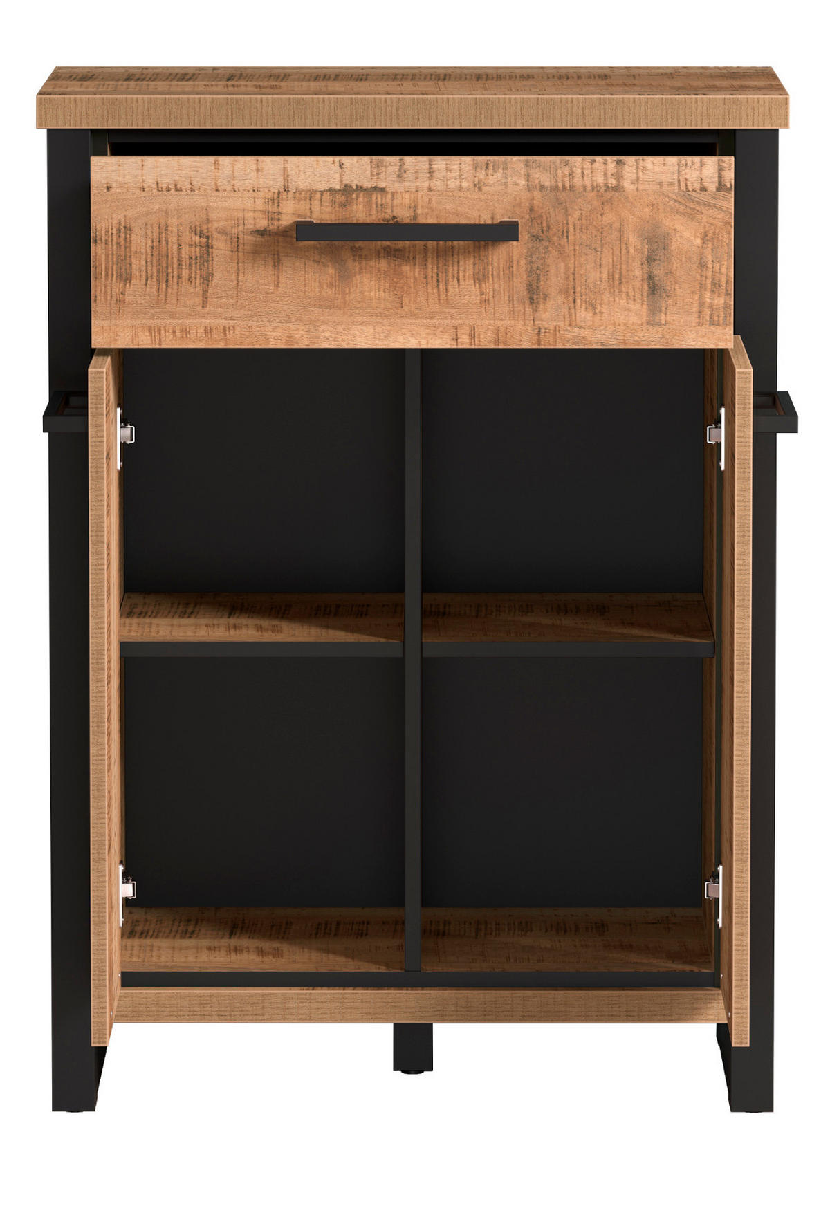 FLURKOMMODE Mango, schwarz 73 x 100 cm, Schuhschrank in modernem Design - Schwarz/Naturfarben, Holzwerkstoff/Metall (73/100/39cm) - Top.Furn