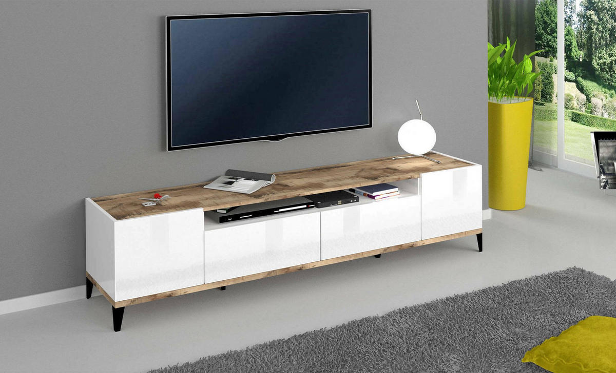 FERNSEHSCHRANK Glänzendes Weiß, Ahorn 40/200/47 cm - Ahornfarben/Weiß, Holzwerkstoff (200/47/40cm) - DMORA