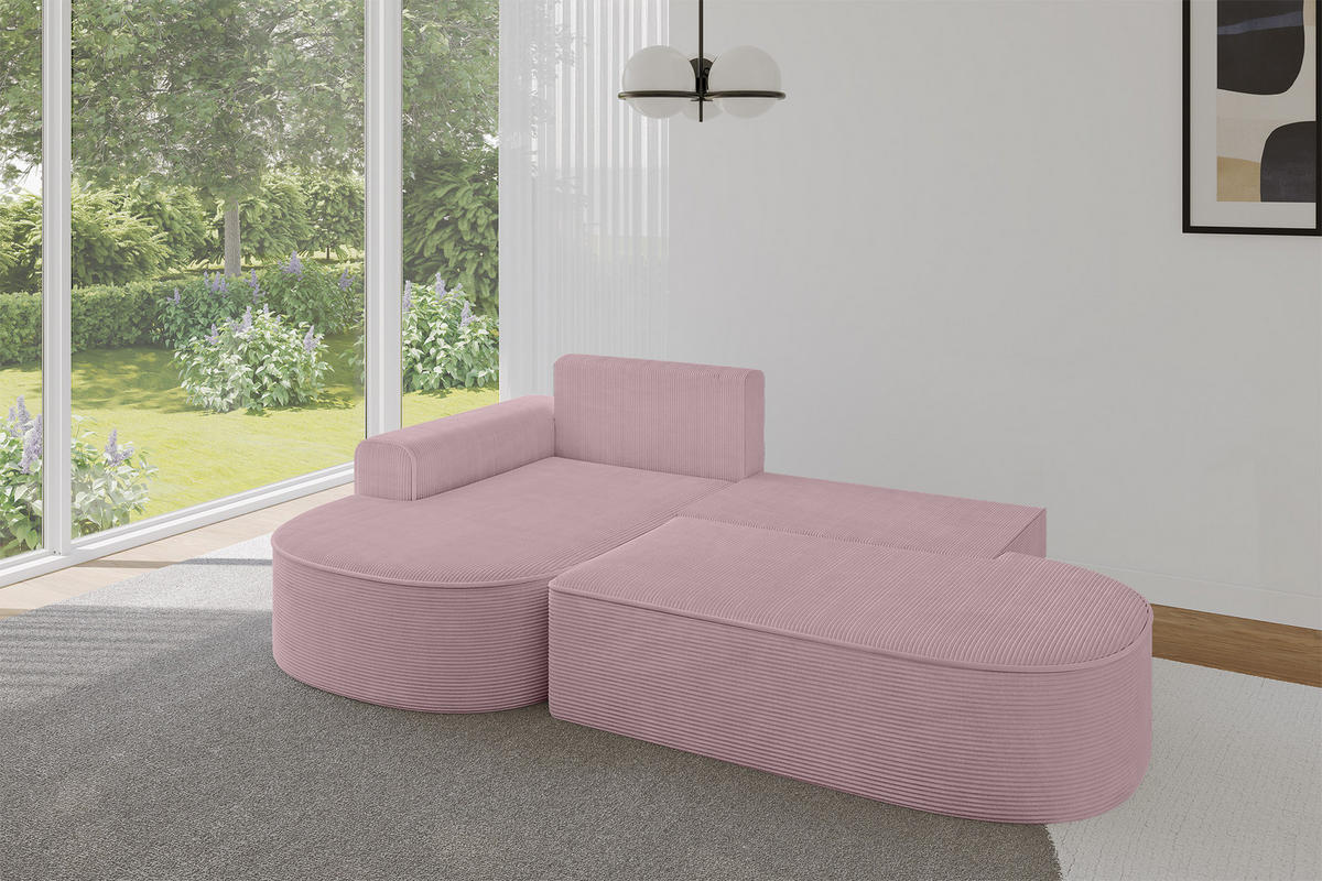 ECKSOFA mit Schlaffunktion und Bettkasten Ottomane Links MARI-L1-S - 283x167x73 cm Rosa Cord - Schwarz/Rosa, Holzwerkstoff/Kunststoff (283/167cm) - ALTDECOR