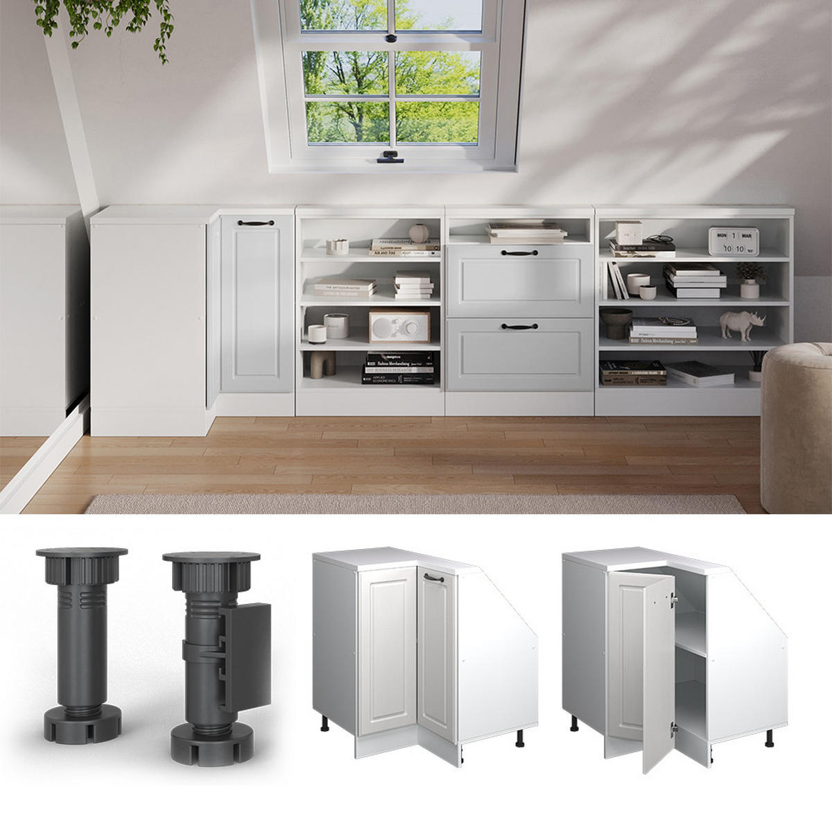 DACHSCHRÄGENSCHRANK ECKSCHRANK Rion Weiß Landhaus/Weiß 75.6 x 81.6 cm mit 1 Tür - Weiß, Holzwerkstoff (75.6/81.6/75.6cm) - Vicco