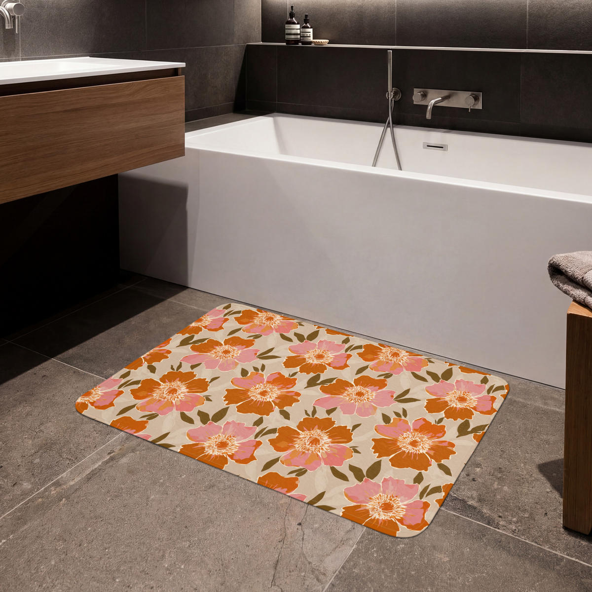 KÚPEĽŇOVÁ PREDLOŽKA Kvety - Motív - Retro 90x60 cm - viacfarebná, textil/plast (90/60cm) - OnlyWow