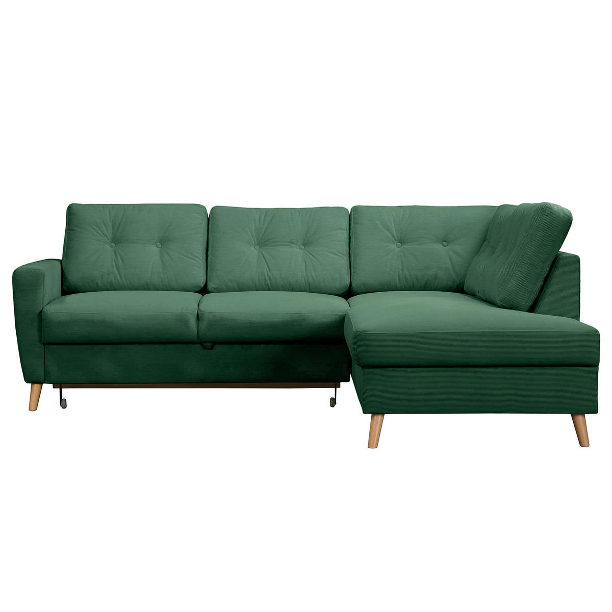 ECKSOFA mit Ottomane - Waldgrün/Braun, Holz/Textil (230/200cm) - home24