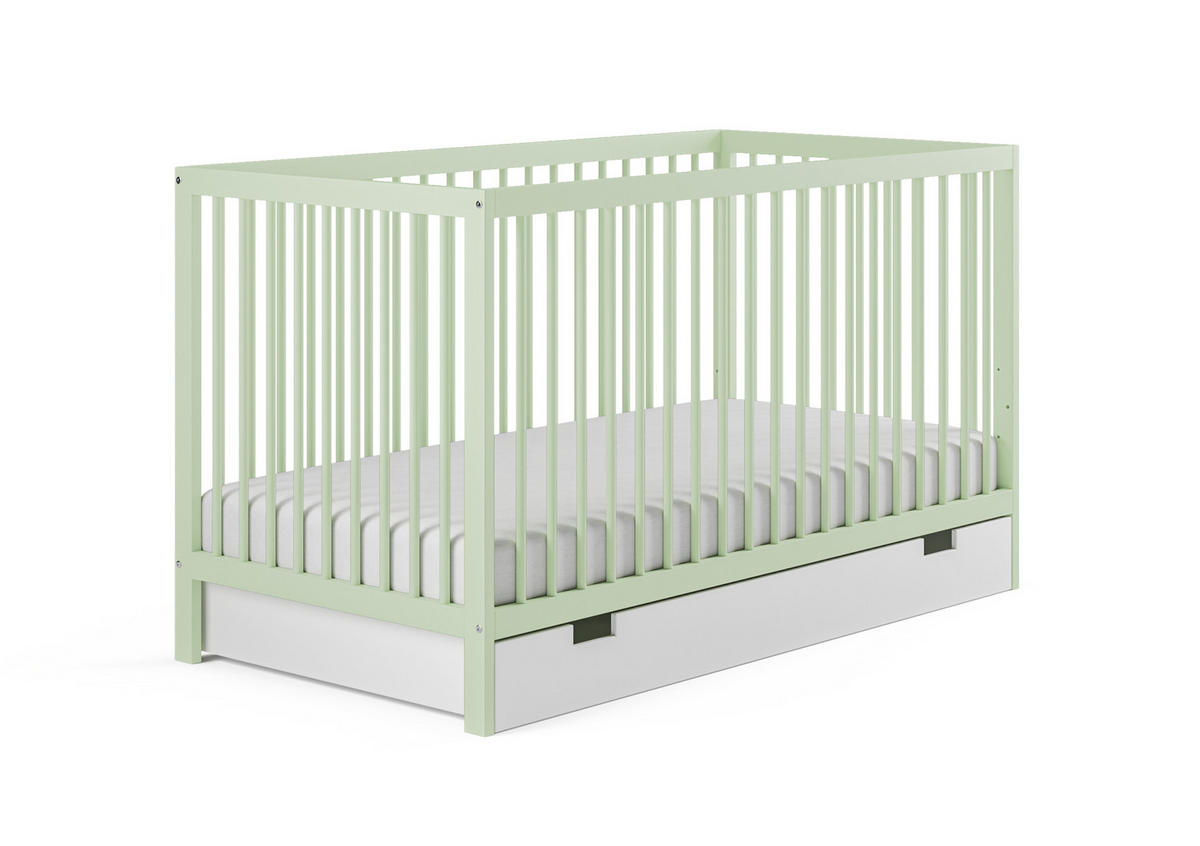 BABYBETT mit Schublade 70x140 cm in Grün - Grün, Holz (70/140cm) - Kids Collective