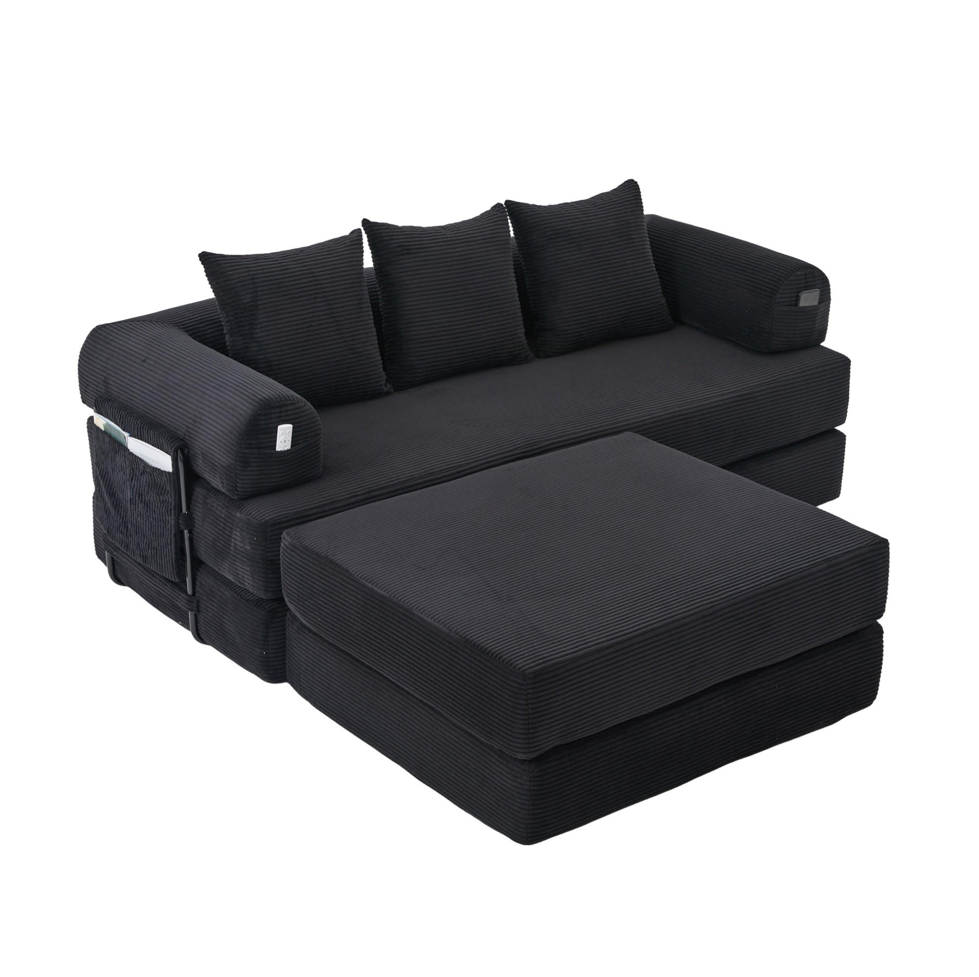 SOFA modular mit Hocker ca. 200 x 190 x 67 cm Cord Black - Schwarz, Kunststoff (190/200cm) - Meubliv