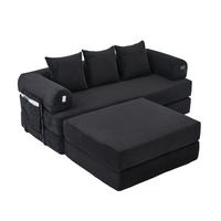 SOFA modular mit Hocker ca. 200 x 190 x 67 cm Cord Black - Schwarz, Kunststoff (190/200cm) - Meubliv