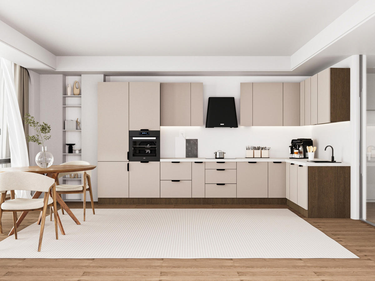 WINKELKÜCHE 405cm x 205 cm - Sorento KS5-M405 - in Beige / Dunkle Eiche - Beige/Dunkelbraun, Holz (610/247/58cm)
