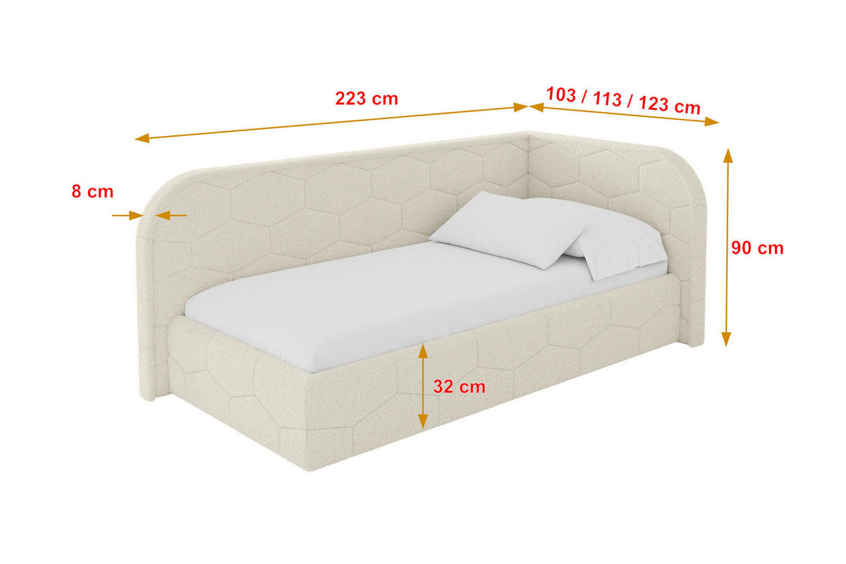 EINZELLBETT Jugendbett mit Bettkasten und Matratze H3/H4, Links - JAXY 90x200 Beige - Champagner, Holzwerkstoff/Textil (90/200cm) - ALTDECOR