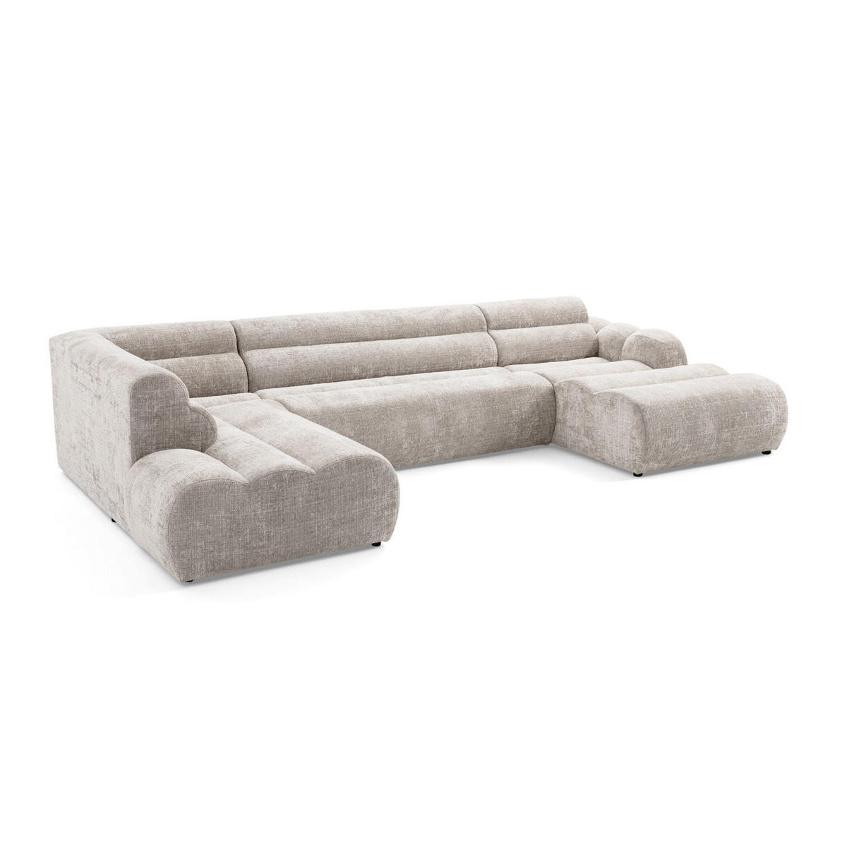 6-SITZER modulares Wohnlandschaft U XXL VEER SET 4 Links, 368 x 190 cm, Chenille Webstoff Creme - Creme/Schwarz, Holz/Kunststoff (368/75/190cm) - Muffo