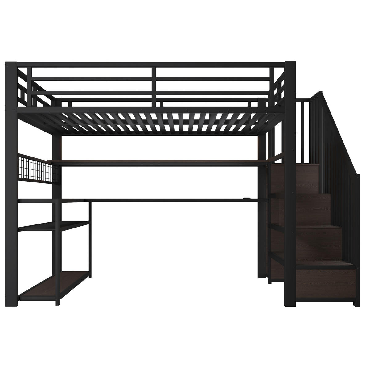 GAMING-HOCHBETT 140x200 cm in Schwarz mit LED, Schreibtisch, Kleiderschrank und Stauraum - Schwarz, Holzwerkstoff (140/200cm) - IVMEU