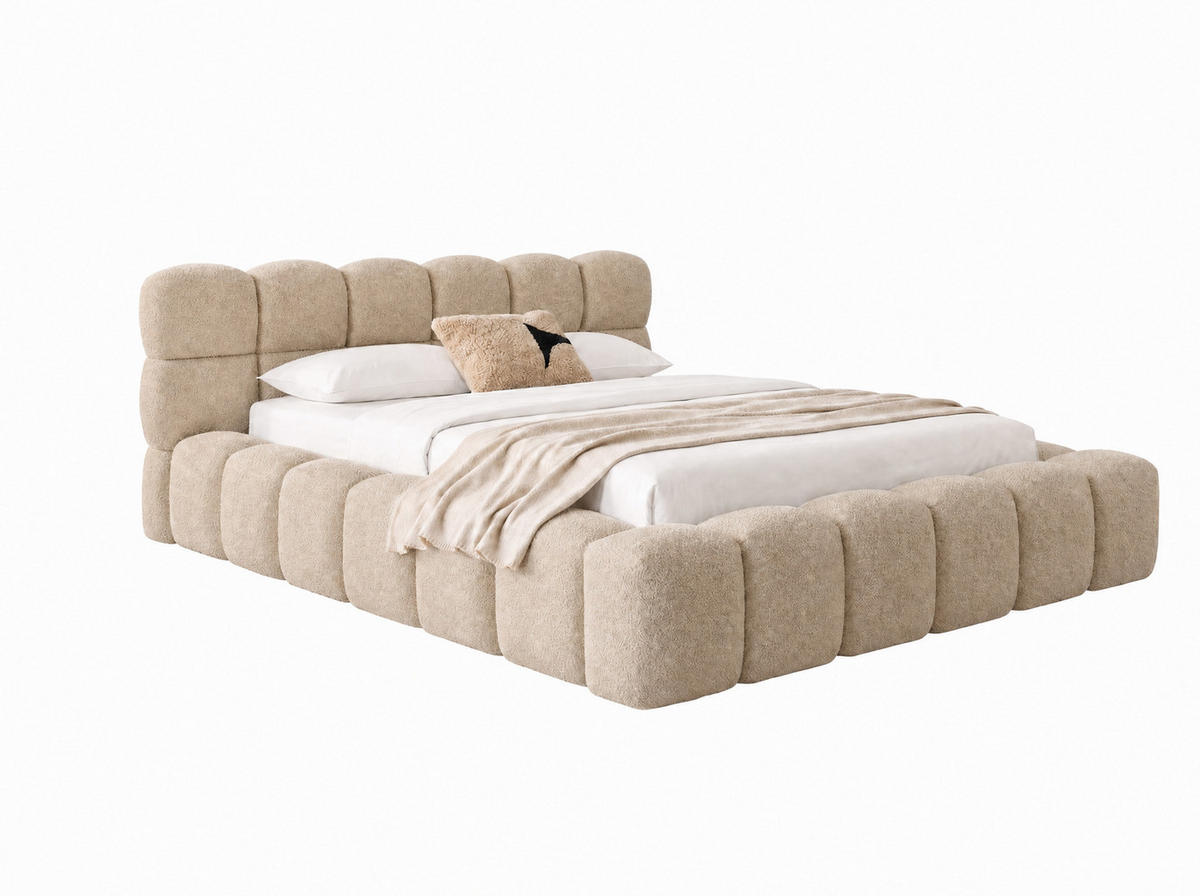 POLSTERBETT Mira Beige 180/200 cm Boucle mit Bettkasten - Beige, Textil/Metall (180/200cm) - wonello