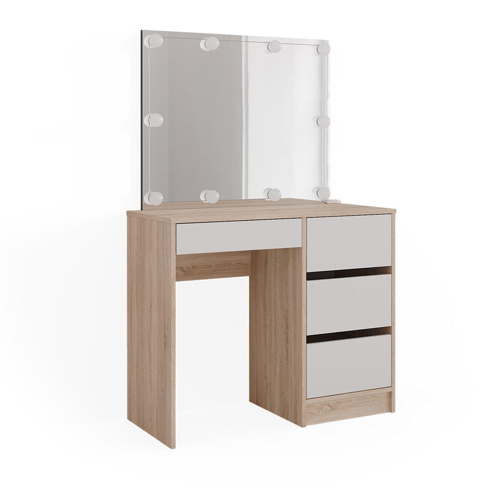 SCHMINKTISCH Sherry Sonoma 90 cm mit LED Beleuchtung - Weiß/Sonoma Eiche, Holzwerkstoff (90/75/40cm) - Vicco
