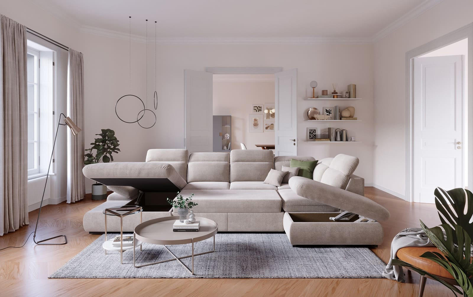 Thumbnail - Cotta Wohnlandschaft, Beige, Textil, Echtholz,Fichte, U-Form,L-Form, 218x80x341 cm, Wohnzimmer, Sofas & Couches, Wohnlan...