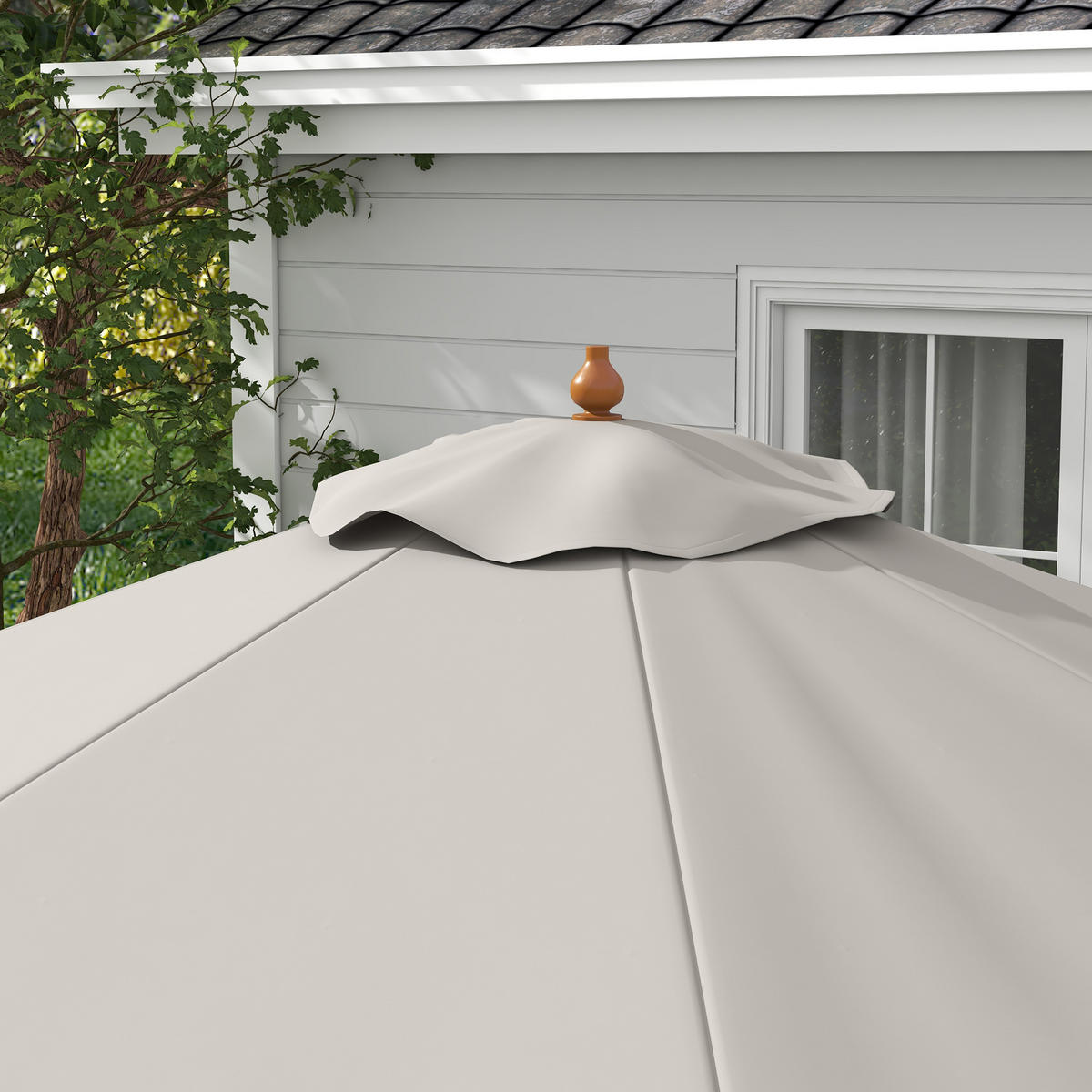 SONNENSCHIRM DE-11420 rund, Bambus, Ø 3 m Grau - Grau, Textil (325/325cm) - ComfortXL