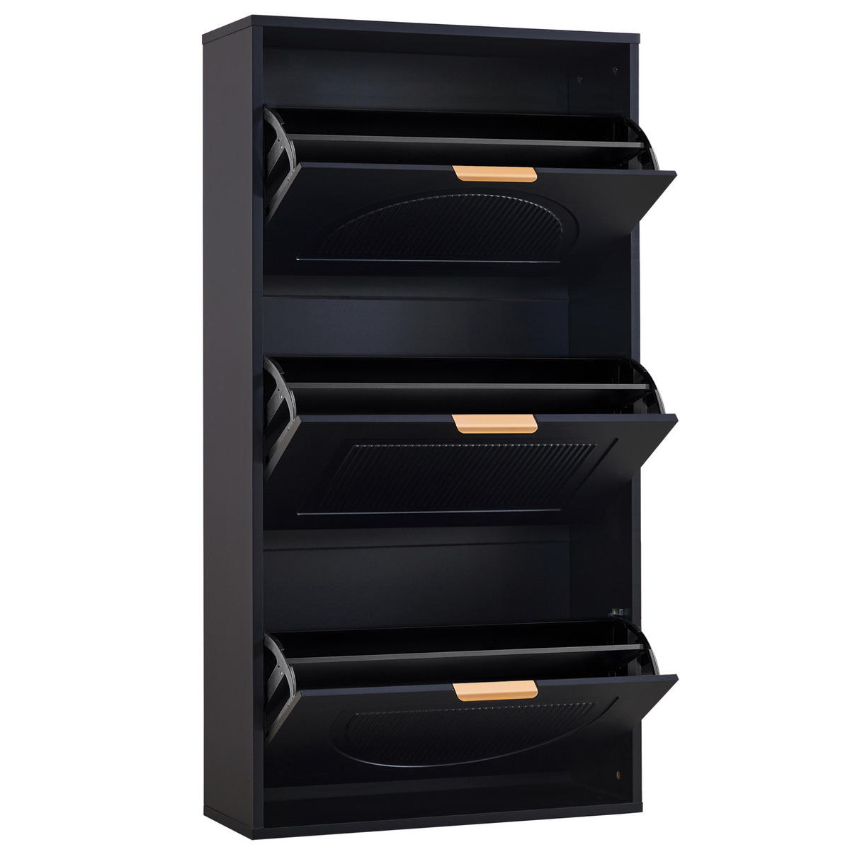SCHUHSCHRANK mit 3 Klappen 60 x 24 x 114 cm MDF Schwarz - Schwarz, Holz (24/114/60cm) - Beauniv