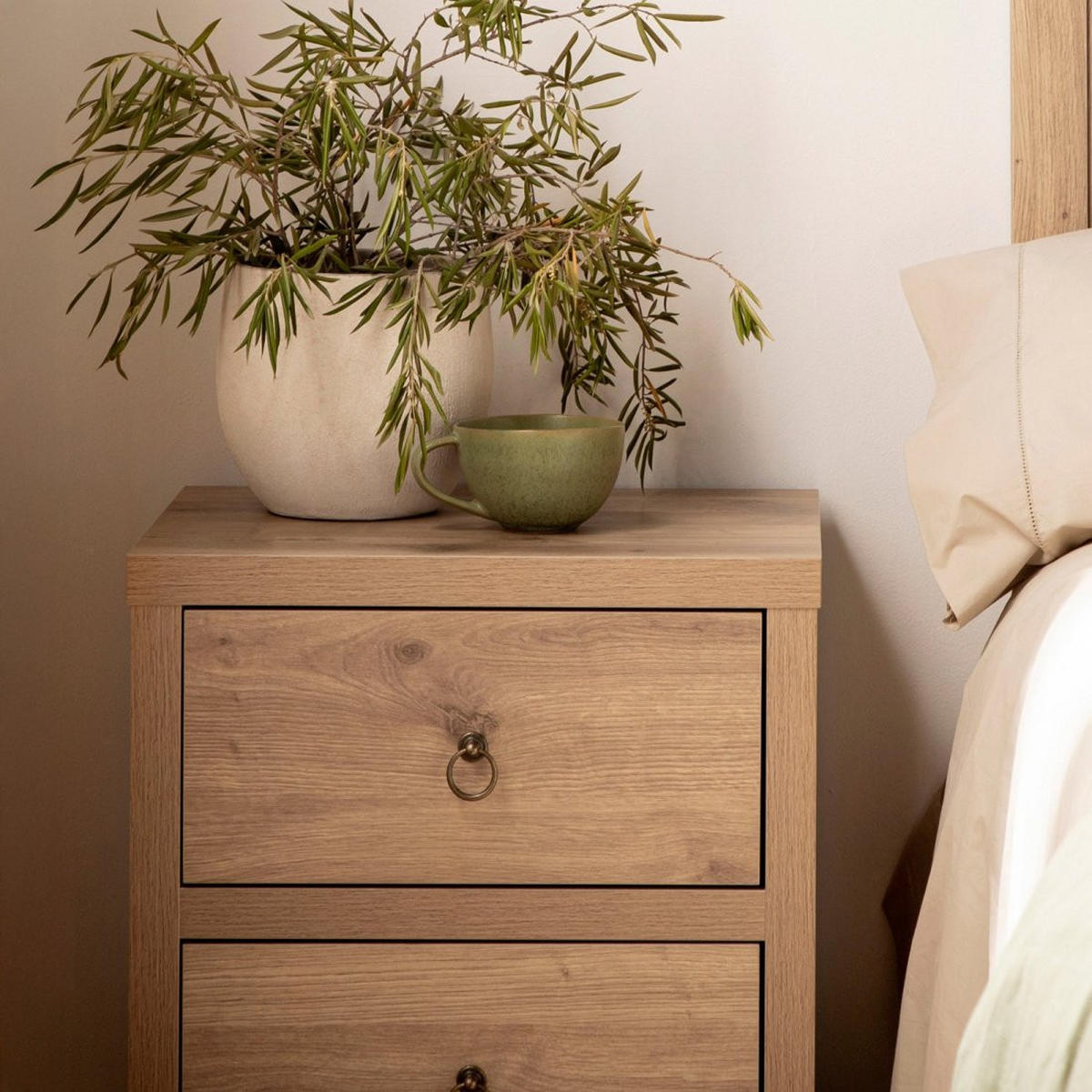 NACHTTISCH 2 SCHUBLADEN Livorno Natürlich 50 cm x 60 cm - Naturfarben, Holzwerkstoff (50/60/39cm) - Klast Home