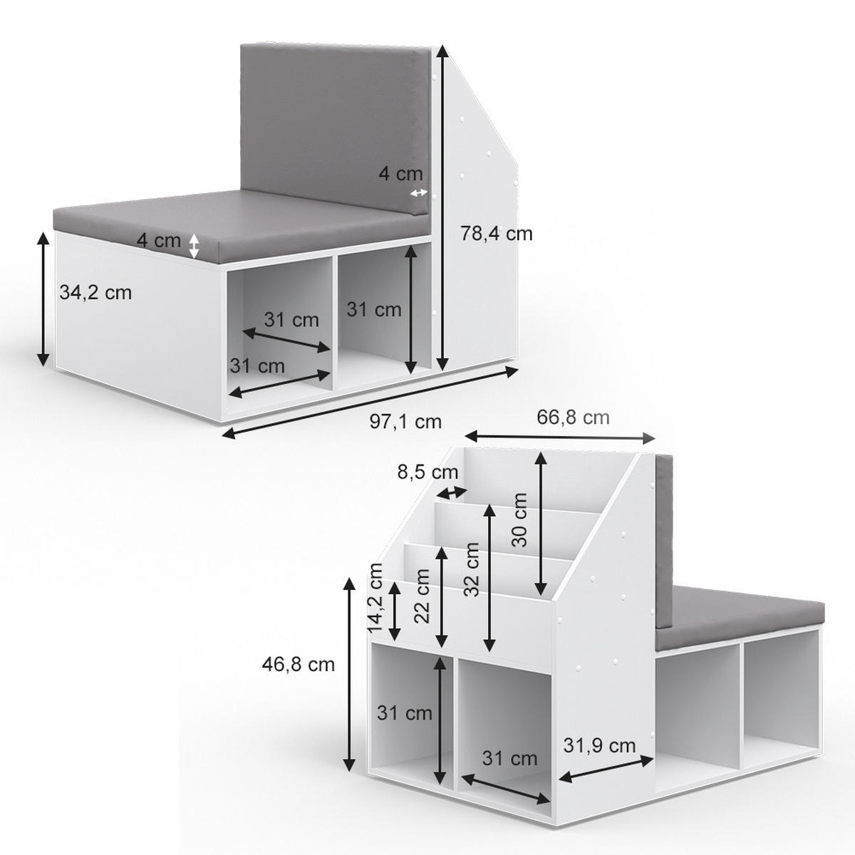 KINDERREGAL Onix Weiß 97.1 x 78.4 cm - Weiß, Holzwerkstoff (97.1/78.4/66.8cm) - Vicco