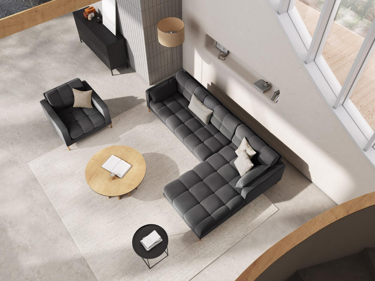 ECKSOFA rechts Mamaia aus Samt dunkelgrau 5 Sitzplätze - Dunkelgrau, Textil (185/293cm) - Micadoni