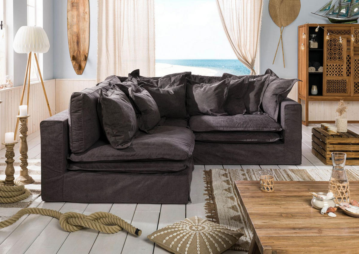 ECKSOFA 238x234x90 dunkelgrau SYLT - Grau, Kunststoff (238/234cm) - Massivmoebel24