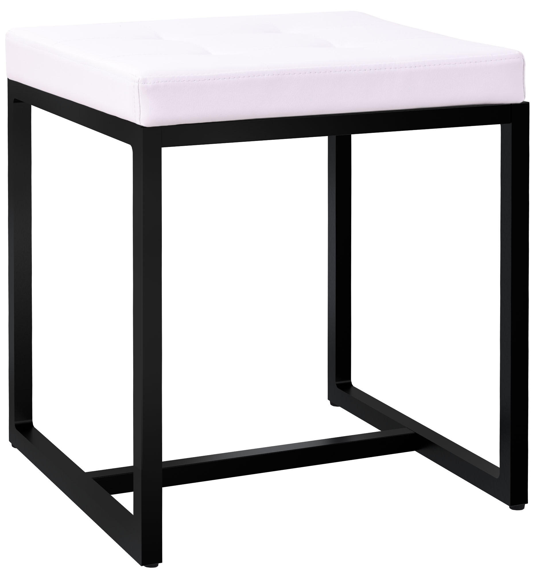 SITZWÜRFEL eckig 40/40/48 cm Lederlook weiß - Schwarz/Weiß, Textil/Metall (40/48/40cm) - CLP