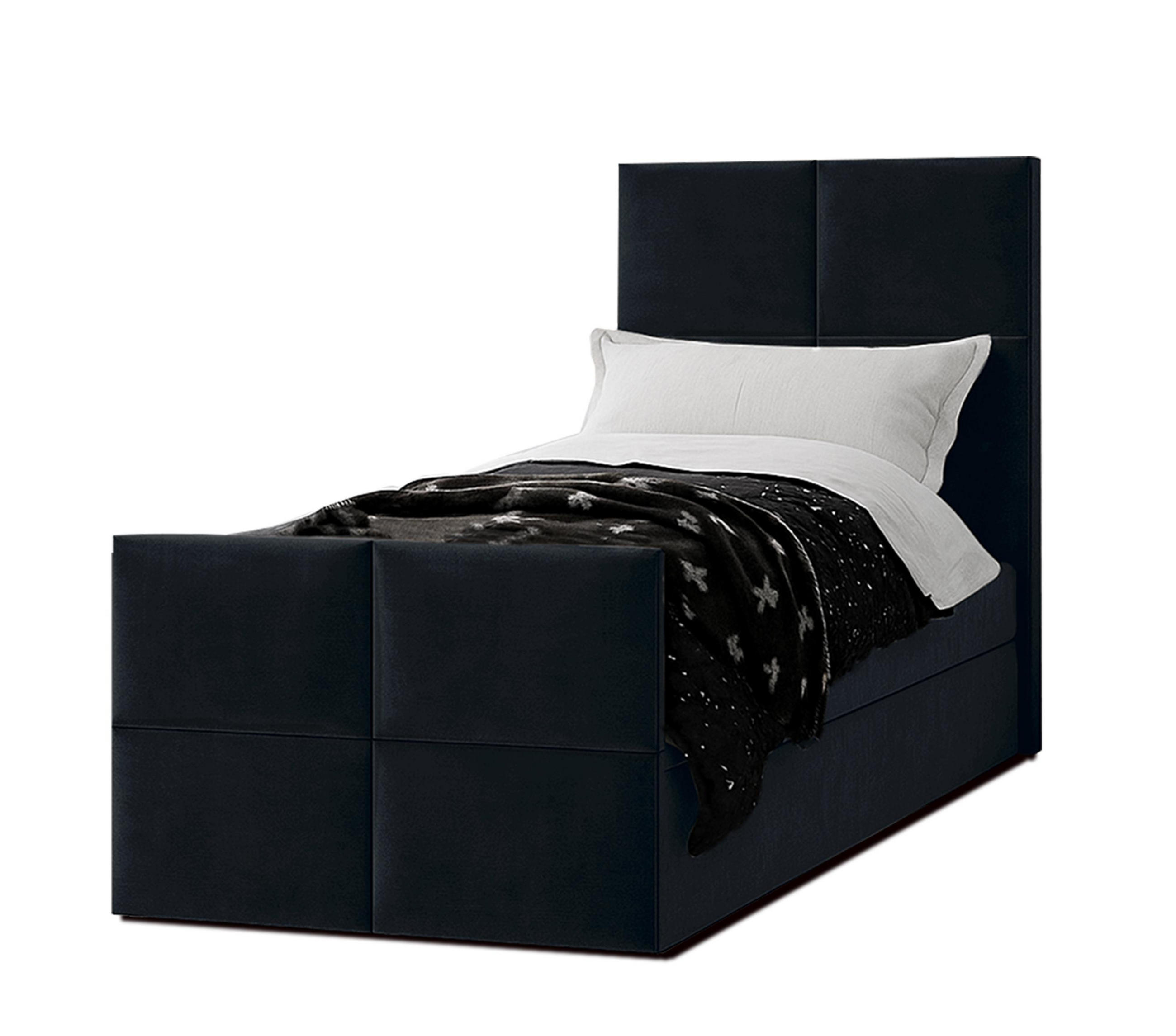 BOXBETT ALEYNA 90x200 cm mit Bettkasten und Matratze - Schwarz - Schwarz, Holz/Holzwerkstoff (90/200cm) - AX Living