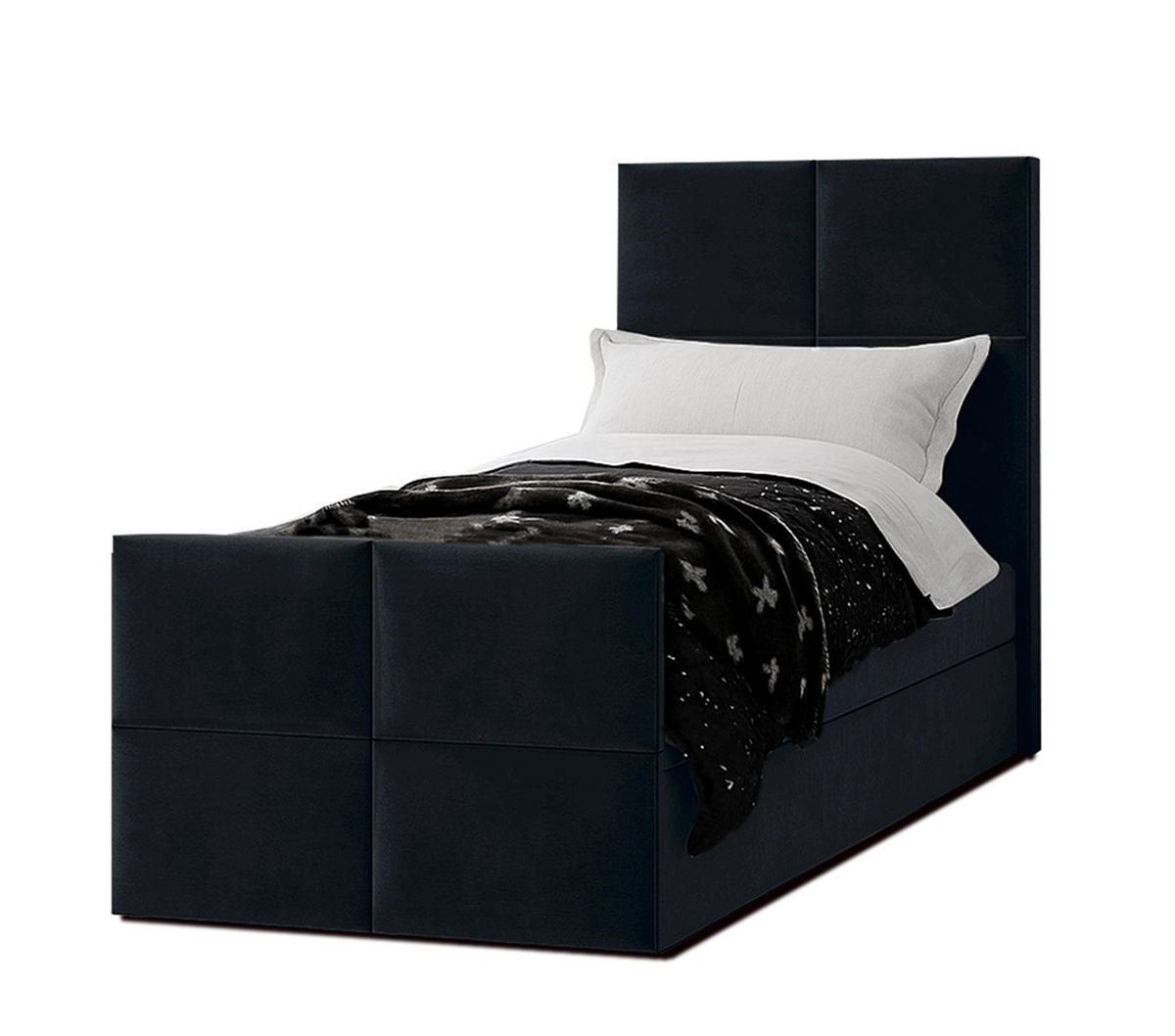 BOXBETT ALEYNA 100x200 cm mit Bettkasten und Matratze - Schwarz - Schwarz, Holz/Holzwerkstoff (100/200cm) - AX Living