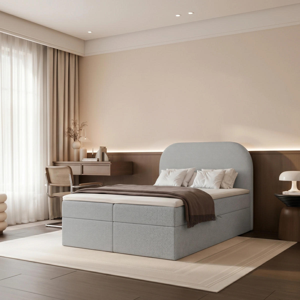 BOXBETT FUZZI 120x200 cm Graublau (Stoff Lumi) - mit 2 Bettkästen, Bonellmatratze und weichem Kopfteil - Blaugrau, Holzwerkstoff/Textil (120/200cm) - Ravio