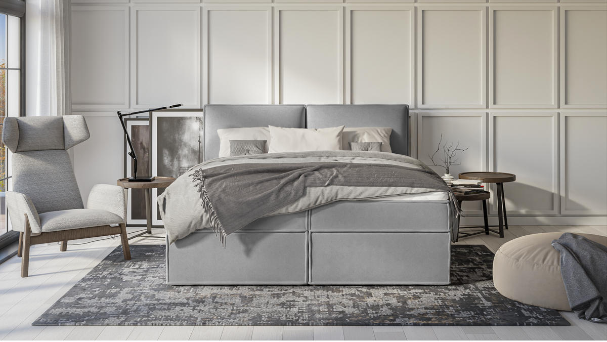 BOXBETT Eclipse 180/200 cm Grau Luxusmicrofaser - Schwarz/Grau, Holz/Kunststoff (180/200cm) - S-Style Möbel