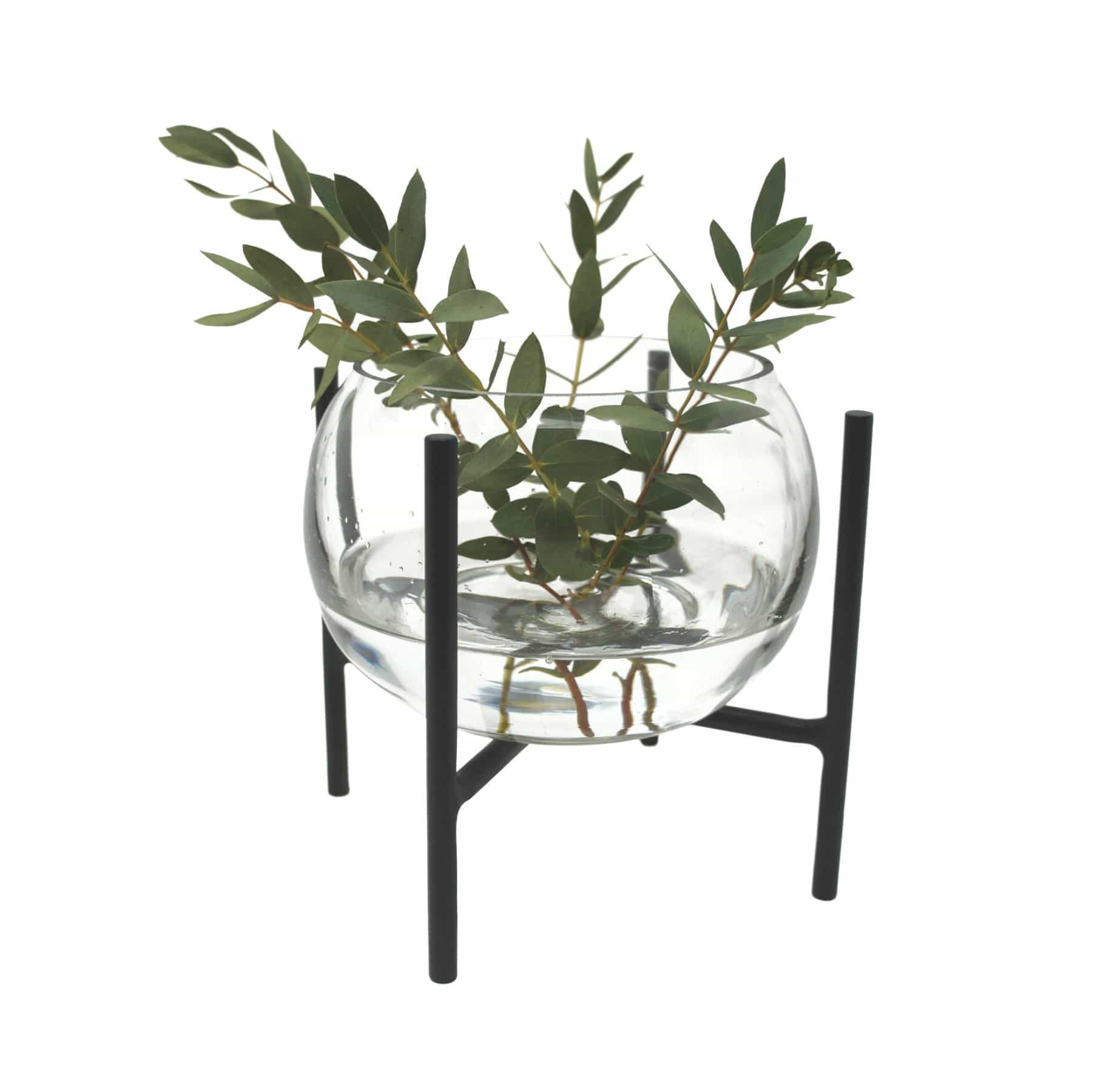 VASE Arzu aus Glas & Eisen in Schwarz 18/23 cm - Schwarz, Glas (23cm) - LaLe Living