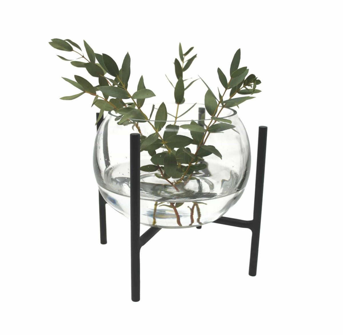 VASE Arzu aus Glas & Eisen in Schwarz 18/23 cm - Schwarz, Glas (23cm) - LaLe Living