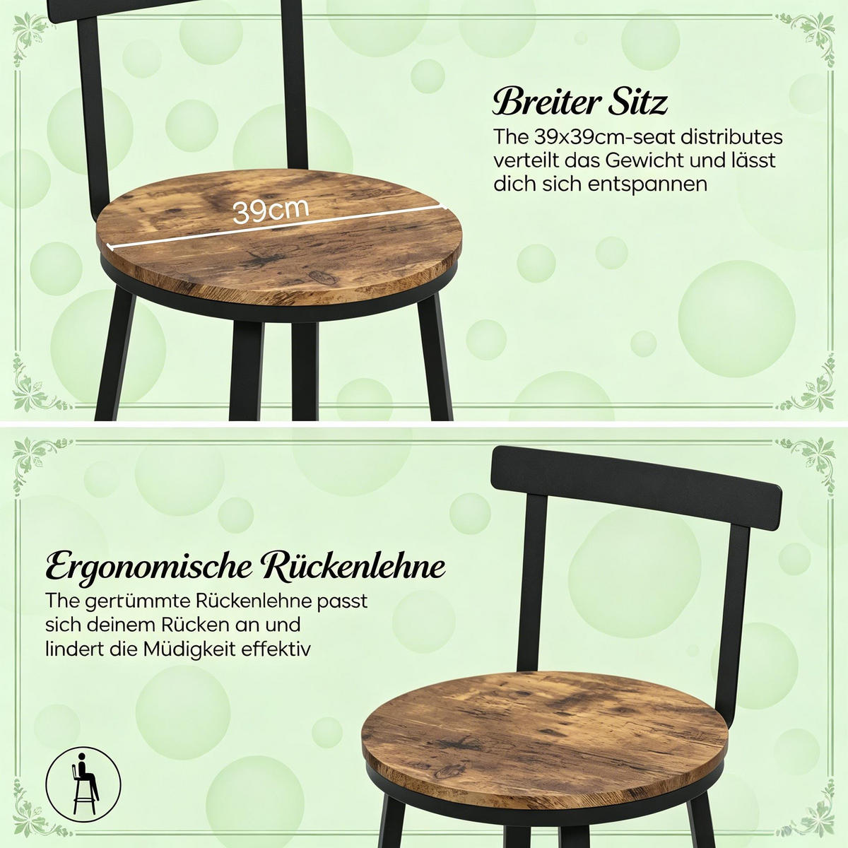 BARHOCKER DE-36180 2er Set mit Metallrahmen und Holz-Sitz Braun - Braun, Metall (51.5/89/51.5cm) - ComfortXL