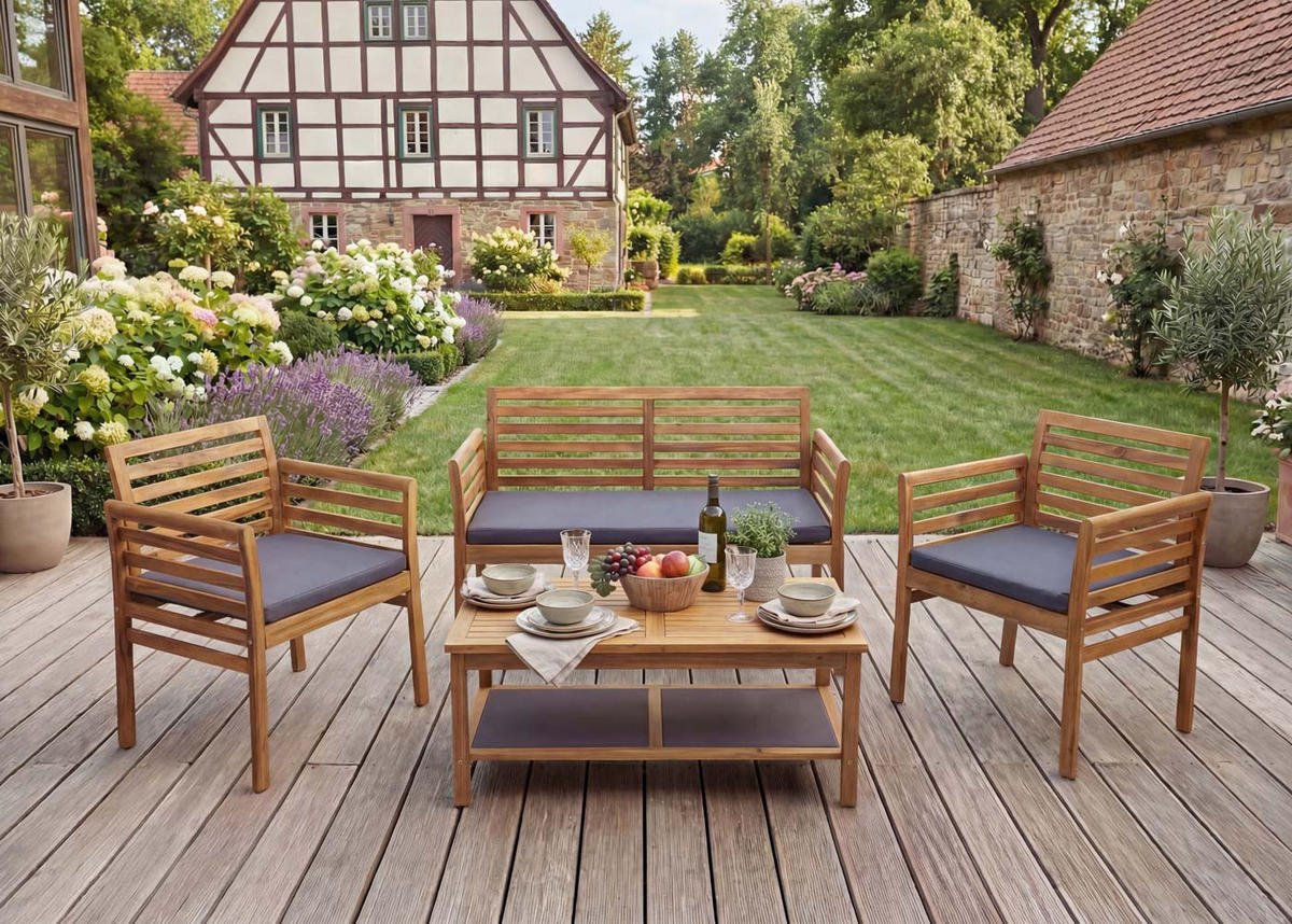 GARTENGARNITUR E99B Braun, Anthrazit - Braun/Grau, Holz - MCW