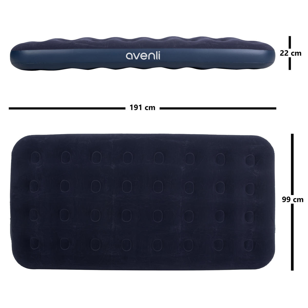 LUFTBETT Luftmatratze Camping 1 Person 191x99x22cm blau aufblasbar ohne Pumpe - Blau, Kunststoff (99/191cm) - Avenli